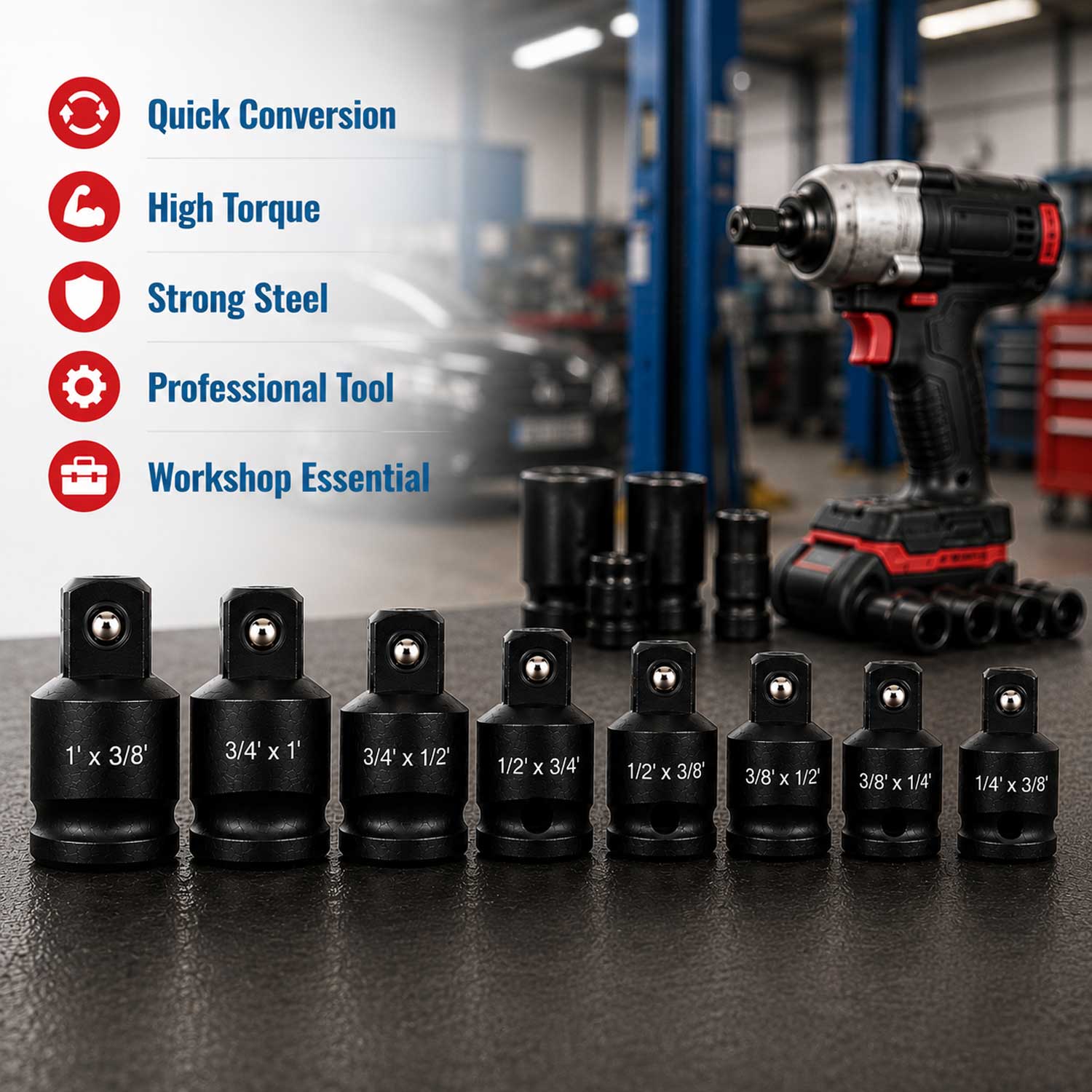 Set adaptoare de impact 8 piese GEBO TOOLS