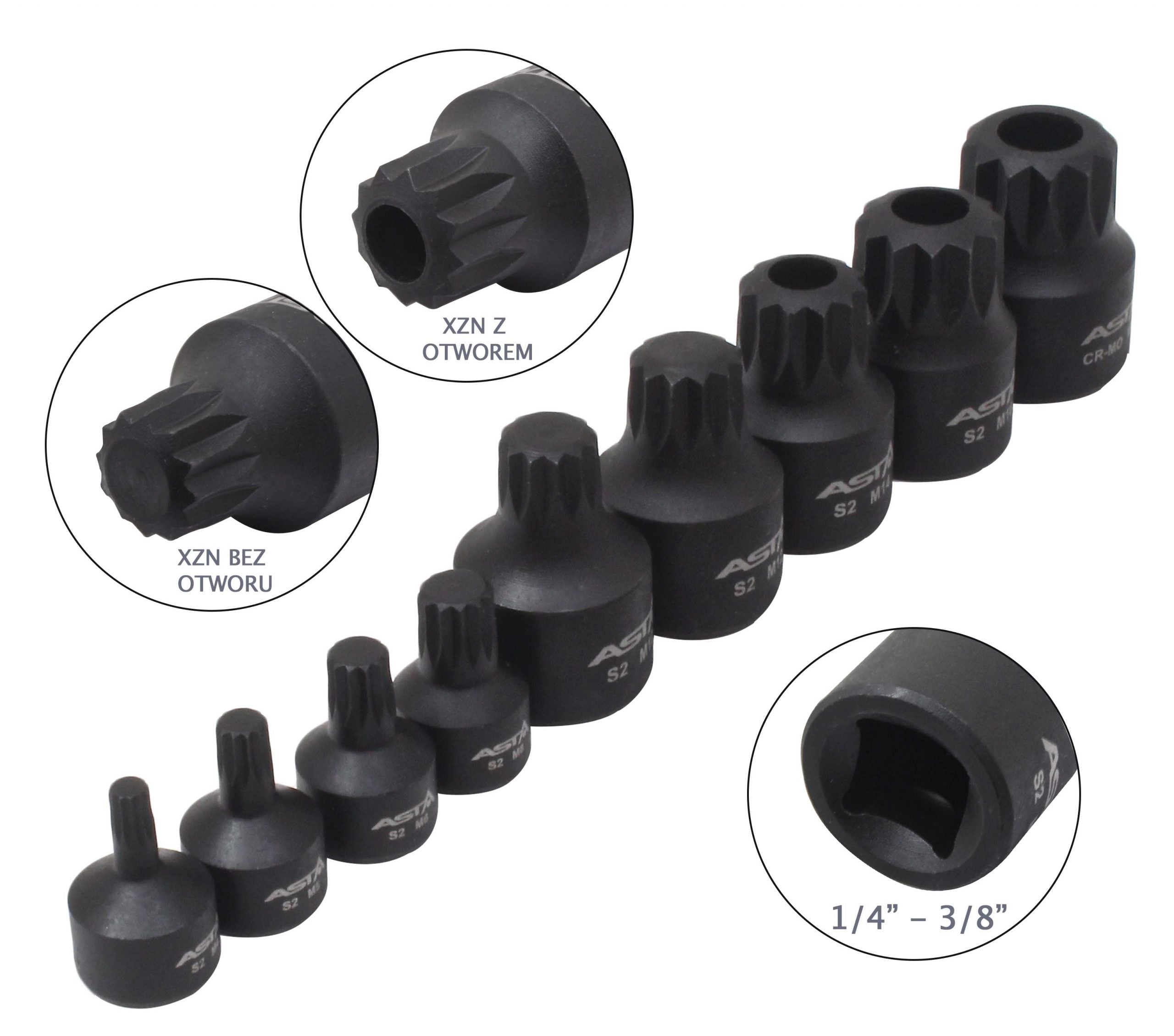 Set chei biti m4-m18 XZN de impact 1/4 - 3/8 9 piese
