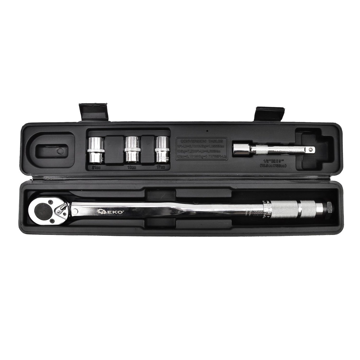 Set cheie dinamometrica 1/2" 28-210NM cu tubulare si prelungitor GEKO