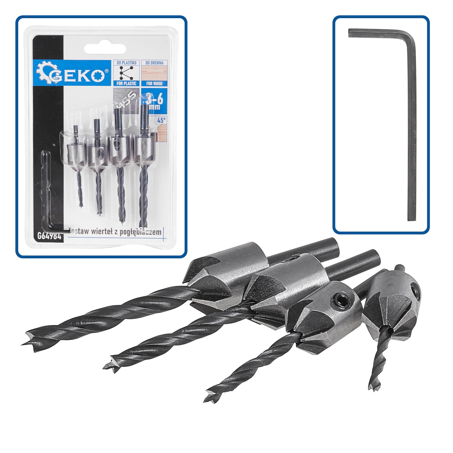 Set de 5 burghie pentru lemn cu zencuitor si limitator de profunzime