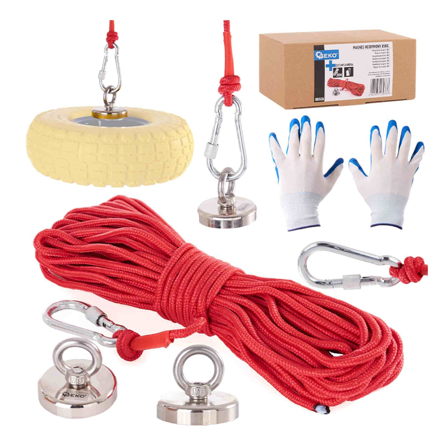 Set magnet neodim 85kg cu funie 20m si manusi