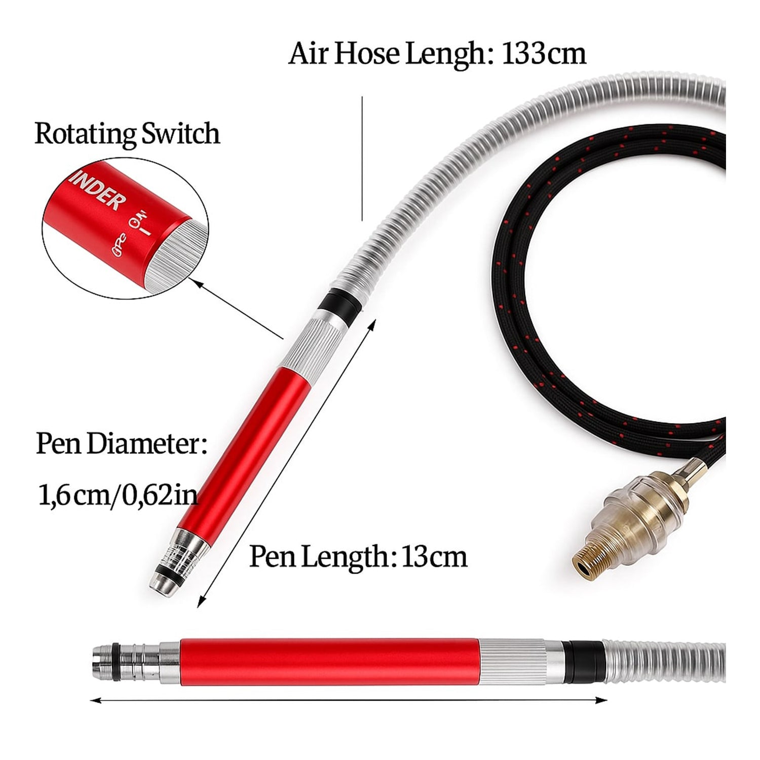 Set micro polizor pneumatic tip creion, 17 piese, viteza mare 58.000 RPM, unealta compacta si usoara pentru slefuire, curatare, taiere, lustruire si sudura GEBO TOOLS