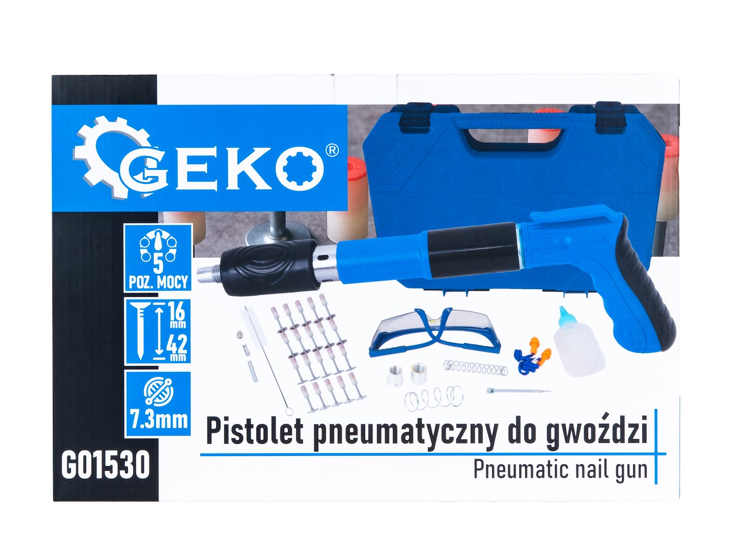 Set pistol pneumatic de cuie cu accesorii GEKO