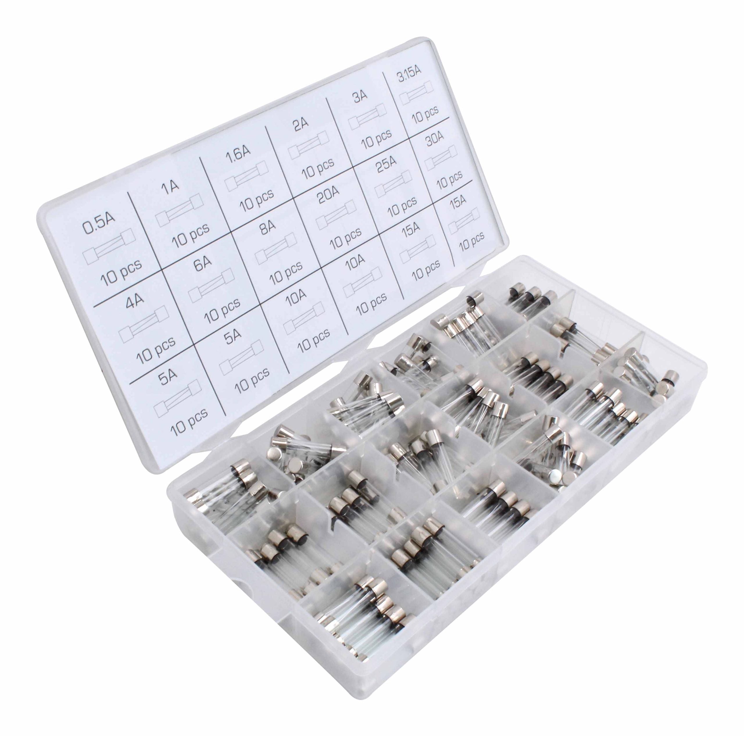 Set sigurante auto fuzibile din sticla 6x30mm 0.5a-30a 180 piese