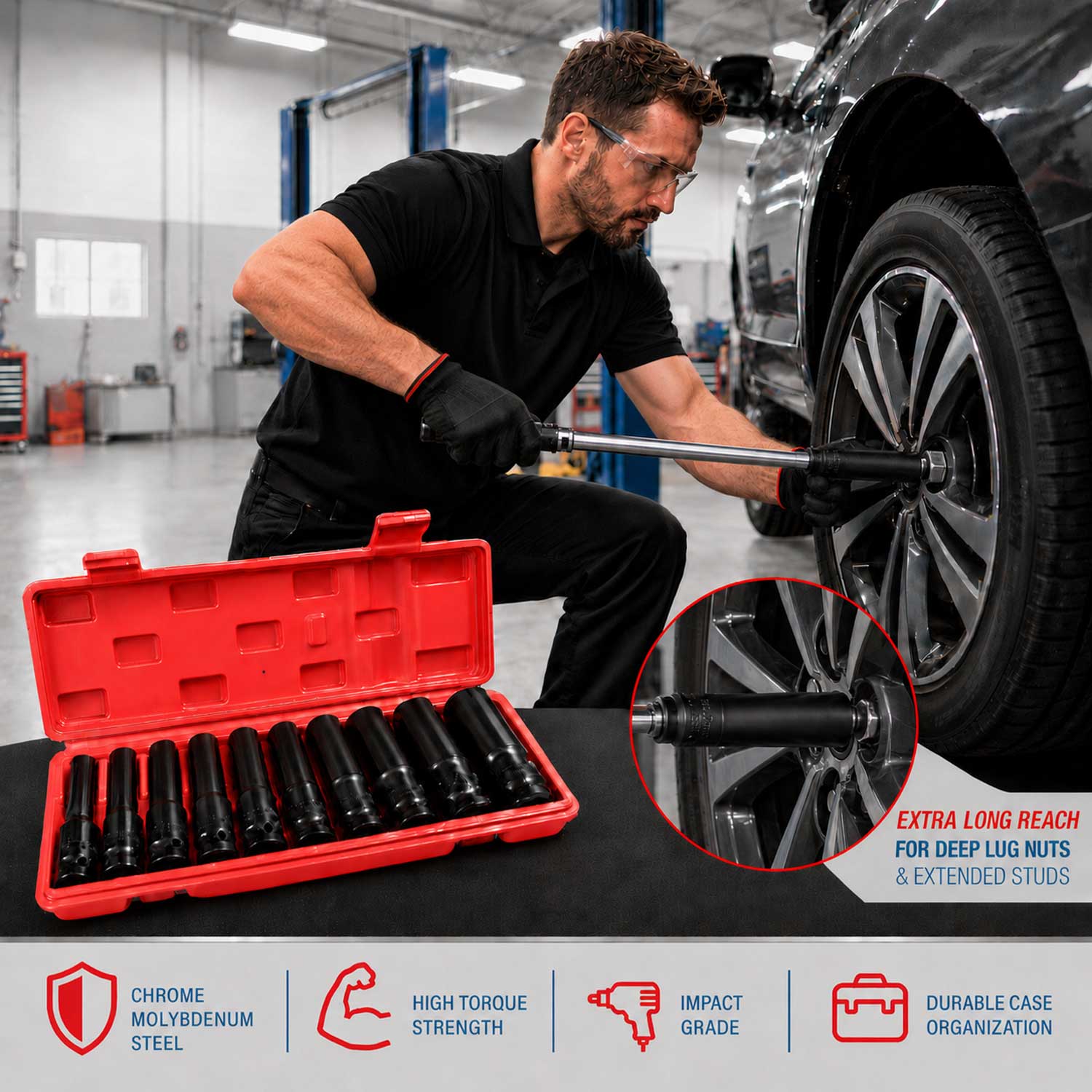 Set tubulare 1/2 lungi negre 8-24 mm 10 piese GEBO TOOLS