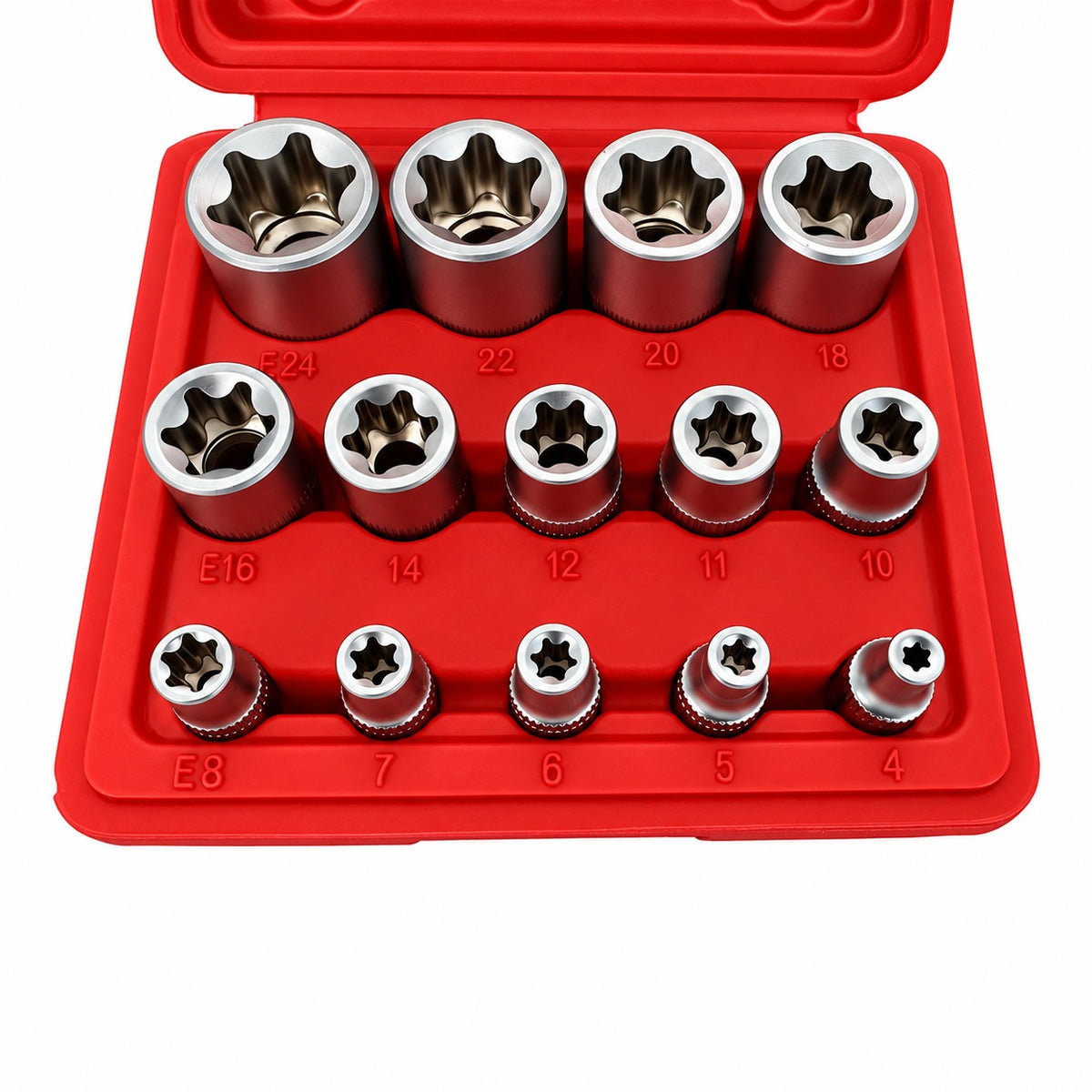 Set tubulare profil e e4-e24 1/4 3/8 1/2 14 piese GEBO TOOLS