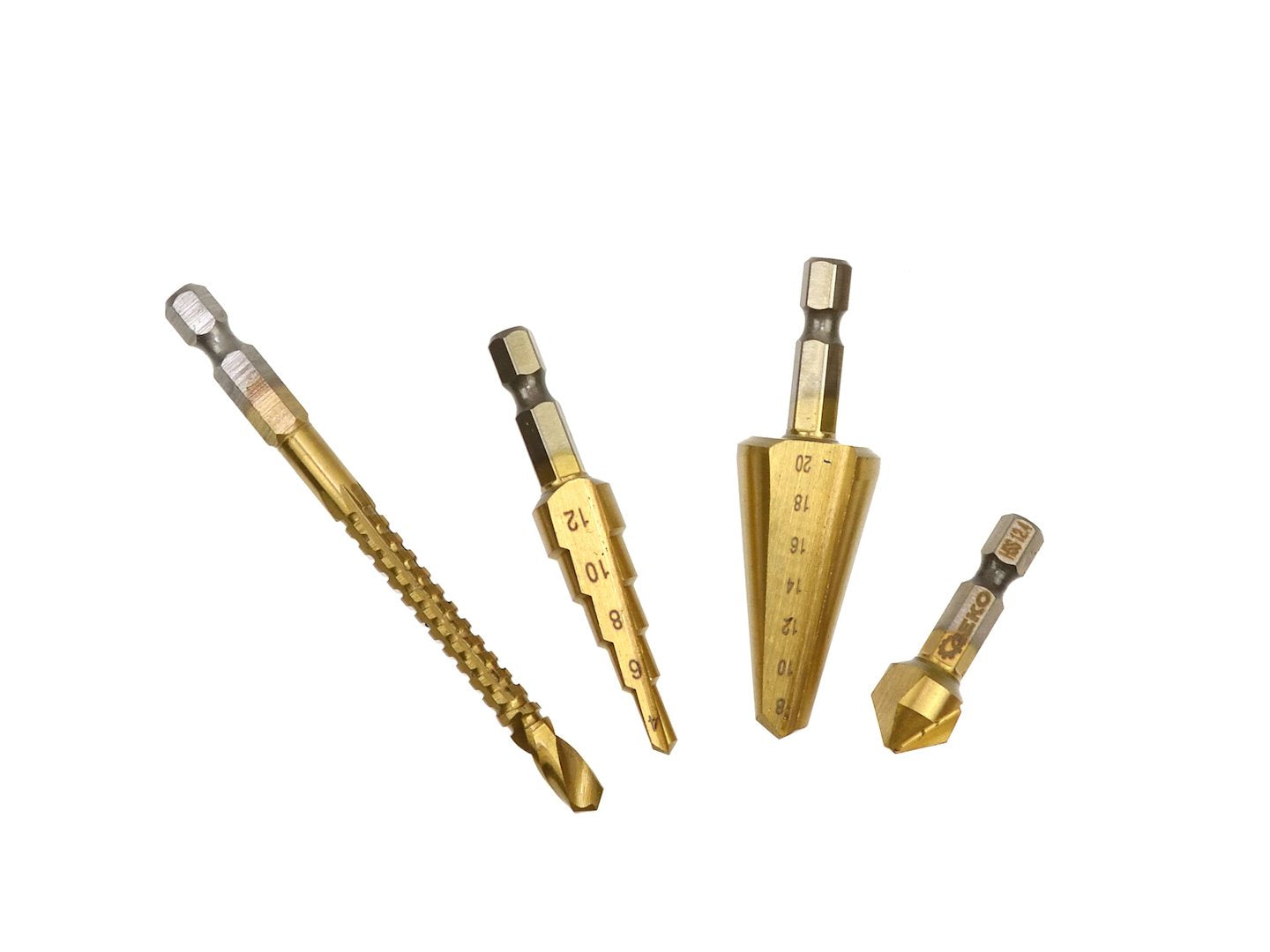Set universal burghie HSS TIN cu prindere hex - 4 piese - GEKO