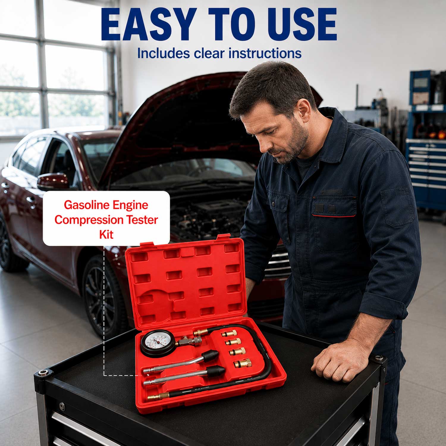 Tester compresmetru compresie motoare benzina 8 piese GEBO TOOLS