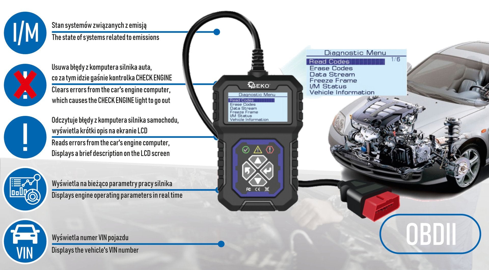 Tester diagnostic auto OBD2 cu afisaj LCD - citire si stergere erori check engine