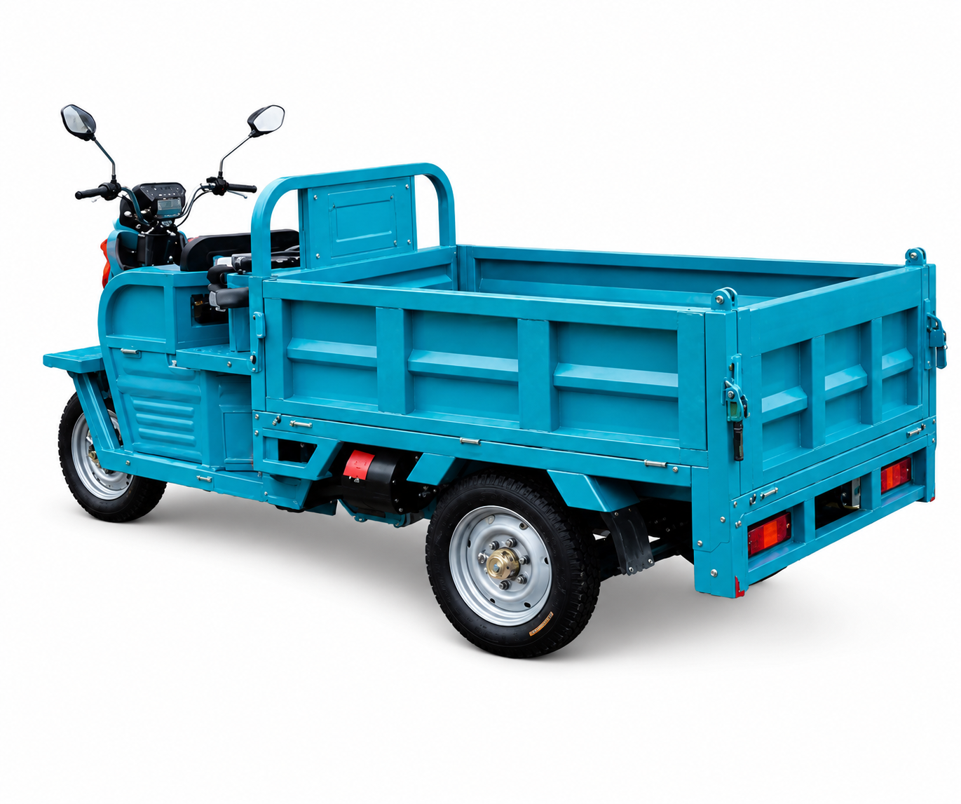 Triciclu electric cargo fara permis E-TUK, remorca cu bena basculanta hidraulica, motor 1500w, viteza maxima 35 km/h, autonomie 60 km