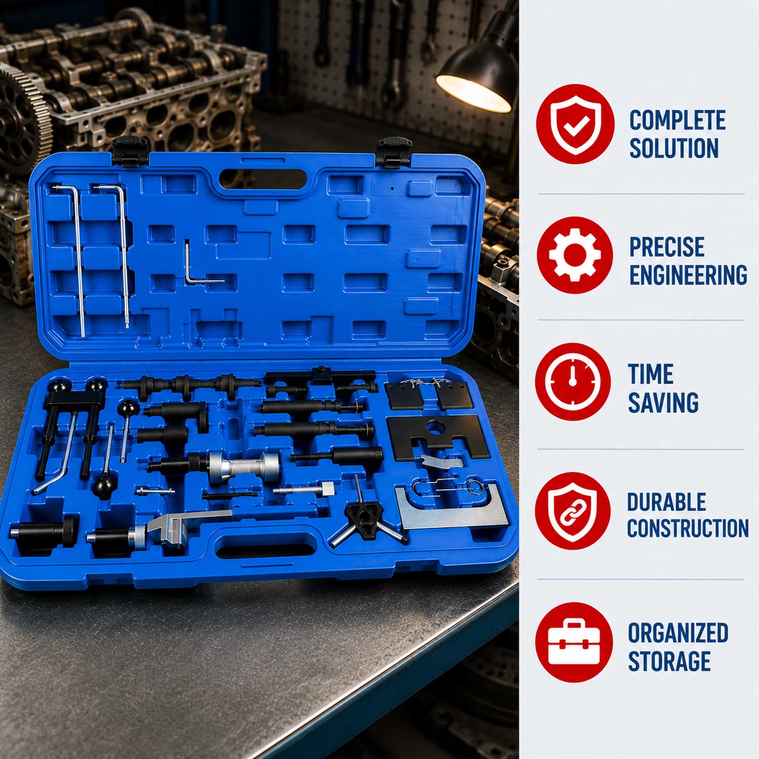 Trusa cale blocare fixare distributie diesel benzina VW AUDI SEAT SKODA 1.2 1.4 1.6 1.9 2.0 2.5 3.3 diesel si benzina GEBO TOOLS