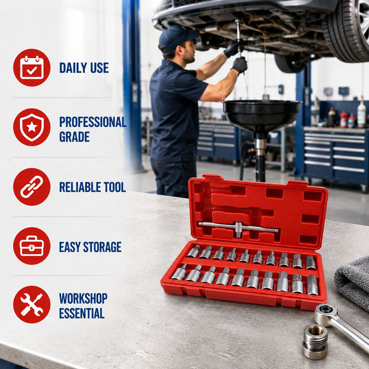 Trusa chei buson baie ulei 21 piese GEBO TOOLS