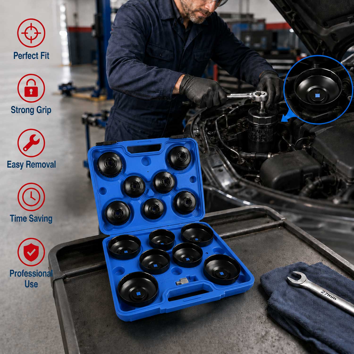 Trusa chei filtru ulei 14 piese GEBO TOOLS