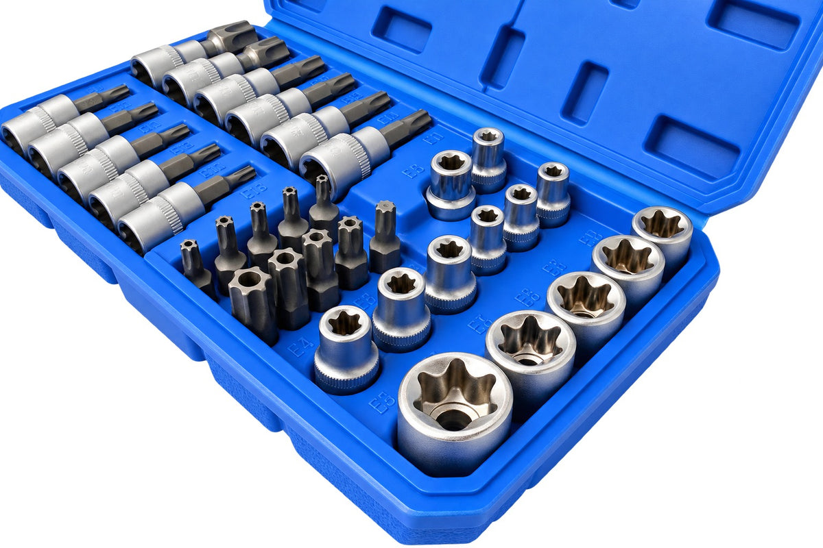 Trusa chei tubulare profil e biti TORX 3/8 34 piese t10-t60 e4-e20 GEBO TOOLS