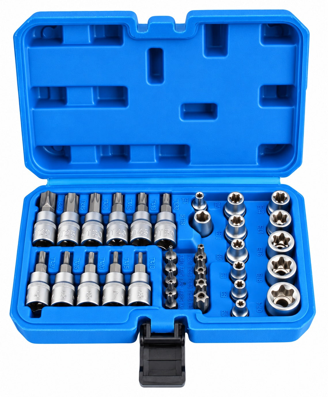 Trusa chei tubulare profil e biti TORX 3/8 34 piese t10-t60 e4-e20