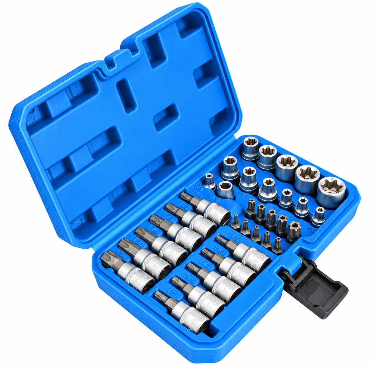 Trusa chei tubulare profil e biti TORX 3/8 34 piese t10-t60 e4-e20