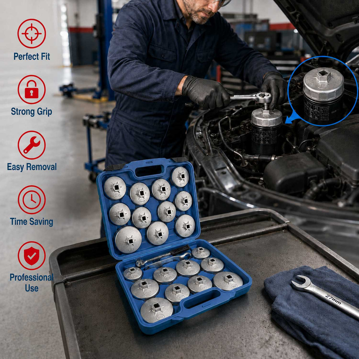 Trusa cu chei capace din aluminiu pentru filtre de ulei 23 piese GEBO TOOLS