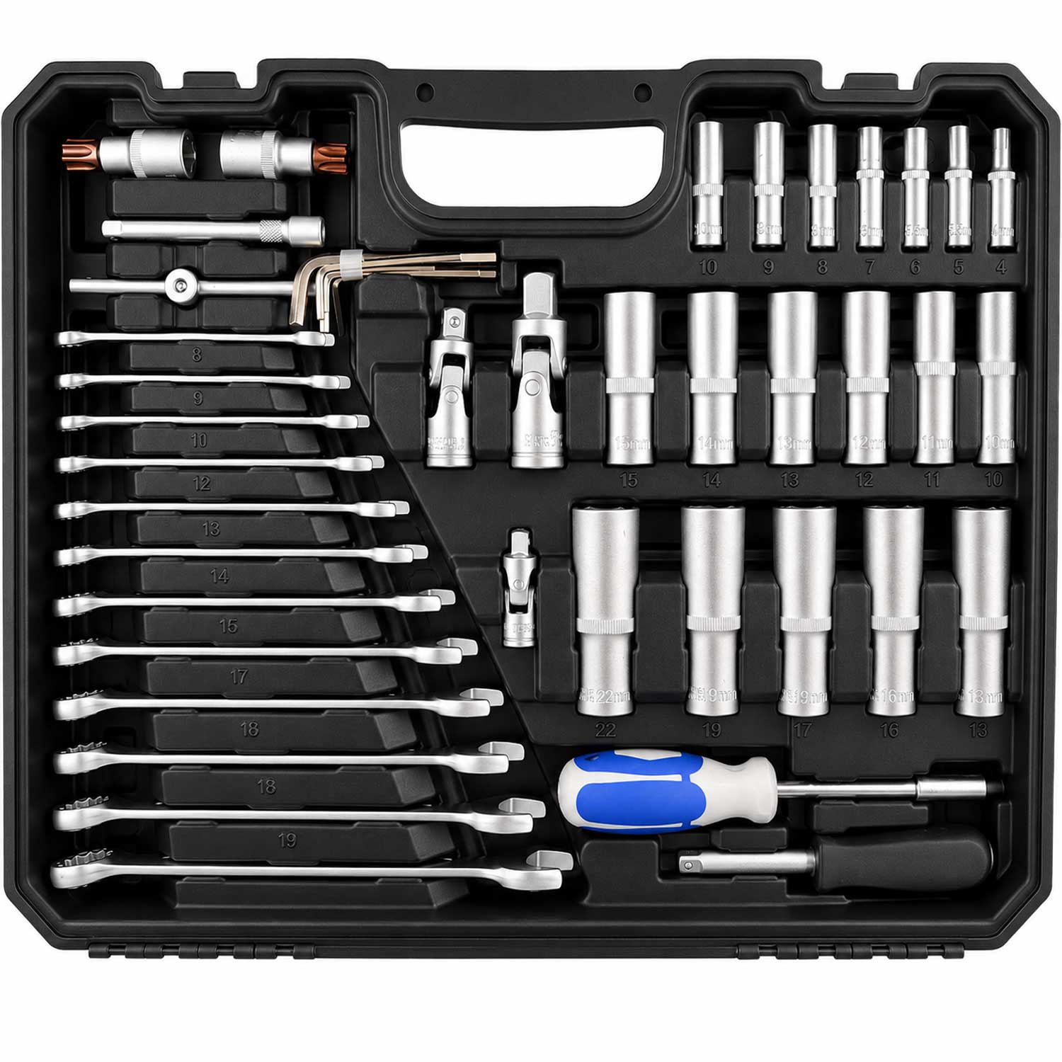 Trusa de scule profesionala cu tubulare si clicheti 1/2 3/8 1/4 216 piese GEBO TOOLS