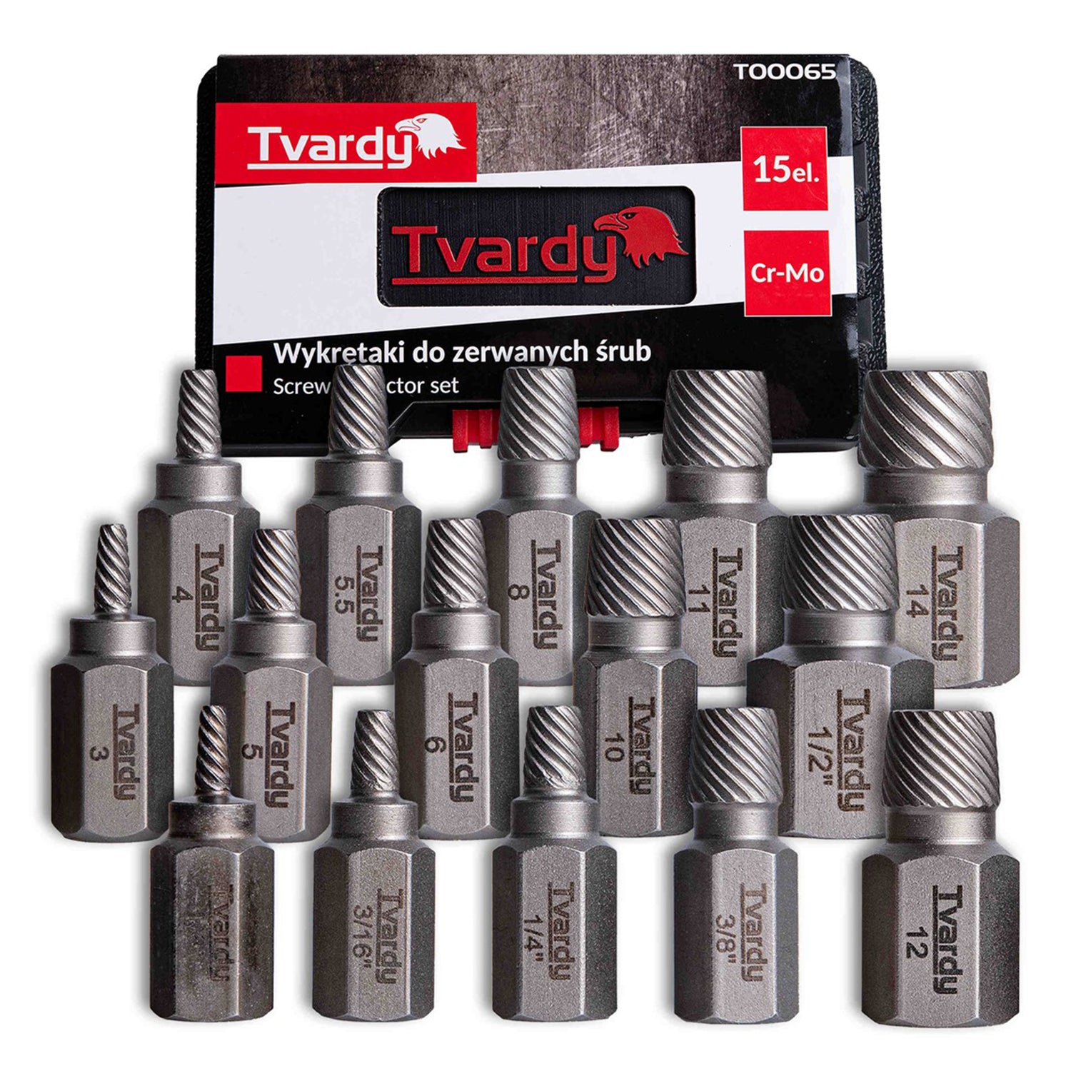 Trusa extractoare pentru suruburi uzate rupte 15 piese TVARDY