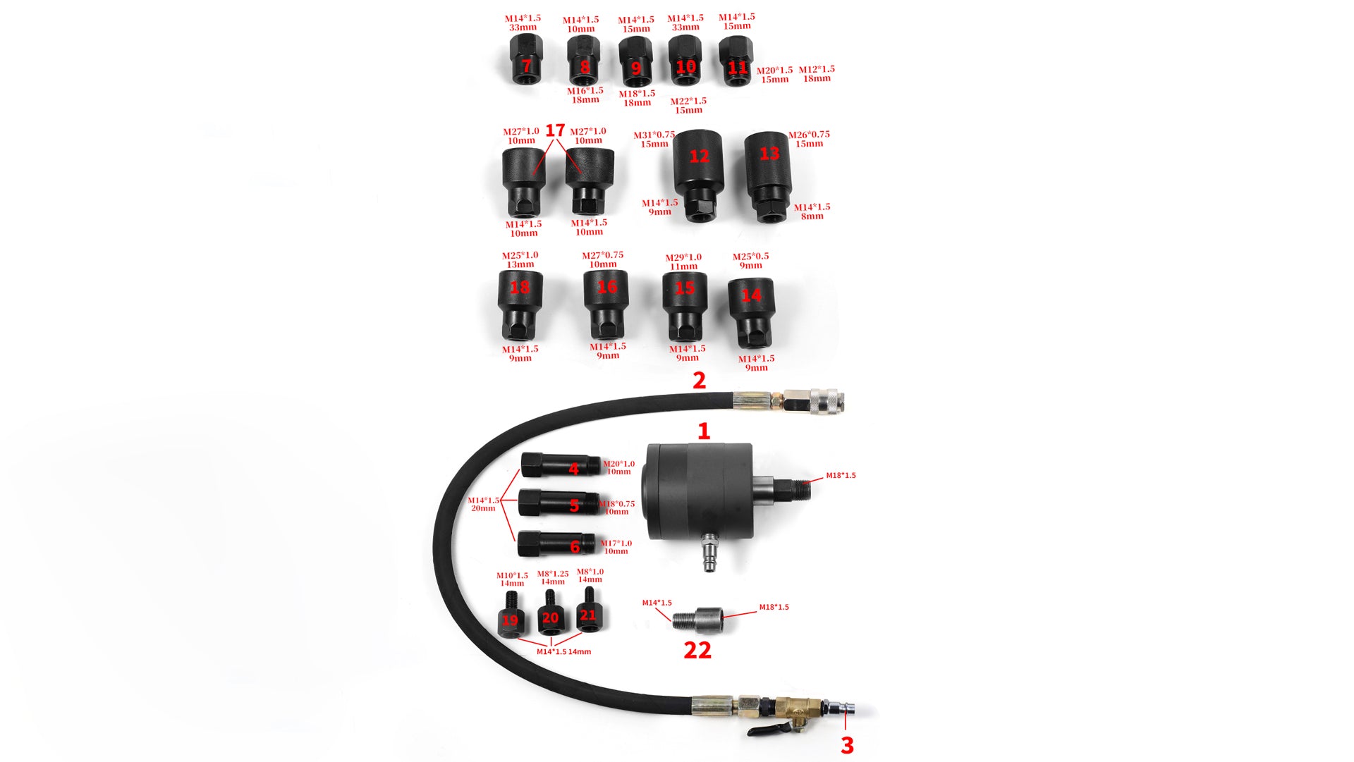 Trusa presa extractor pneumatic pentru injectoare forta 1000 NM 21 piese BOSCH delphi denso SIEMENS