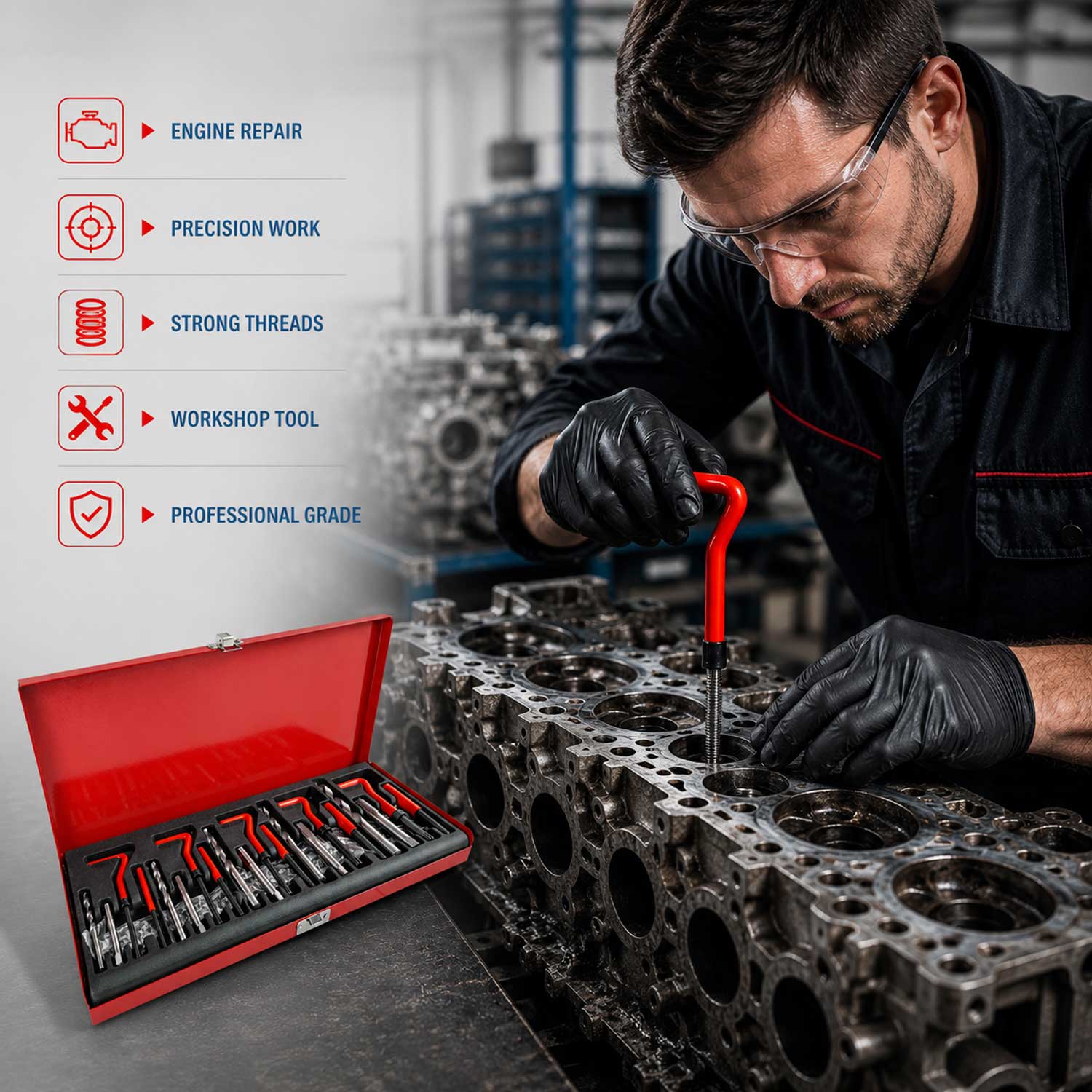 Trusa reparat filete m5 m6 m8 m10 M12 131 piese GEBO TOOLS