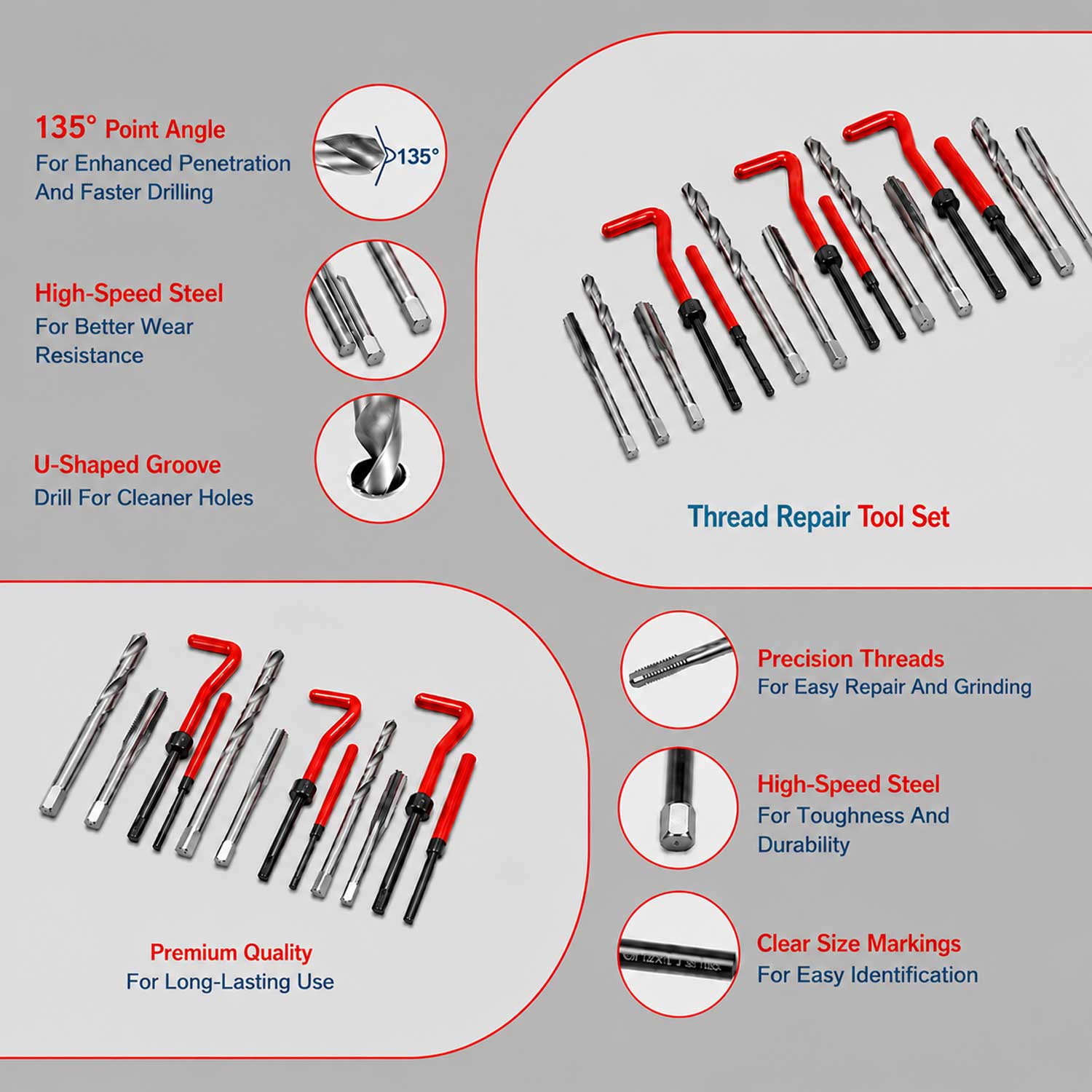 Trusa reparat filete m5 m6 m8 m10 M12 131 piese GEBO TOOLS