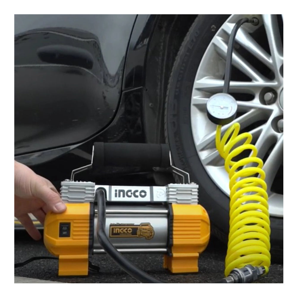 COMPRESOR ELECTRIC AUTO PORTABIL CU 2 CILINDRII CU ALIMENTARE 12V INGCO