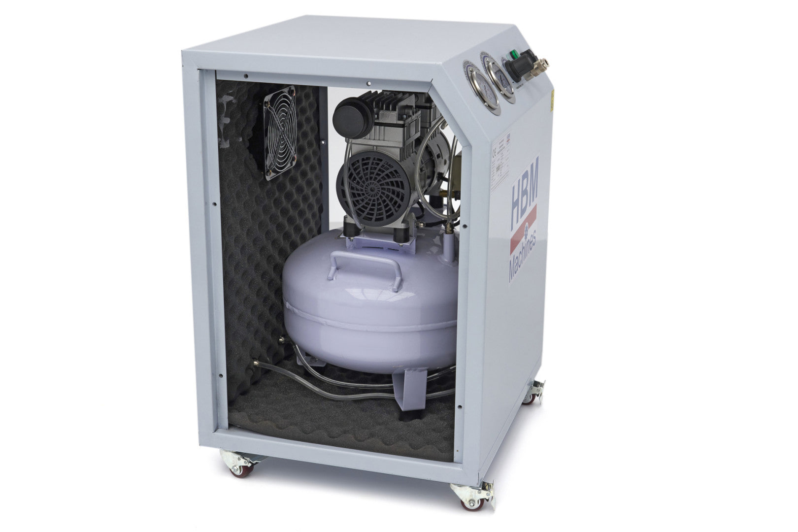 COMPRESOR SILENTIOS ZGOMOT REDUS 50 LITRI IN CARCASA ANTIFONATA 1500W HBM MACHINES OLANDA