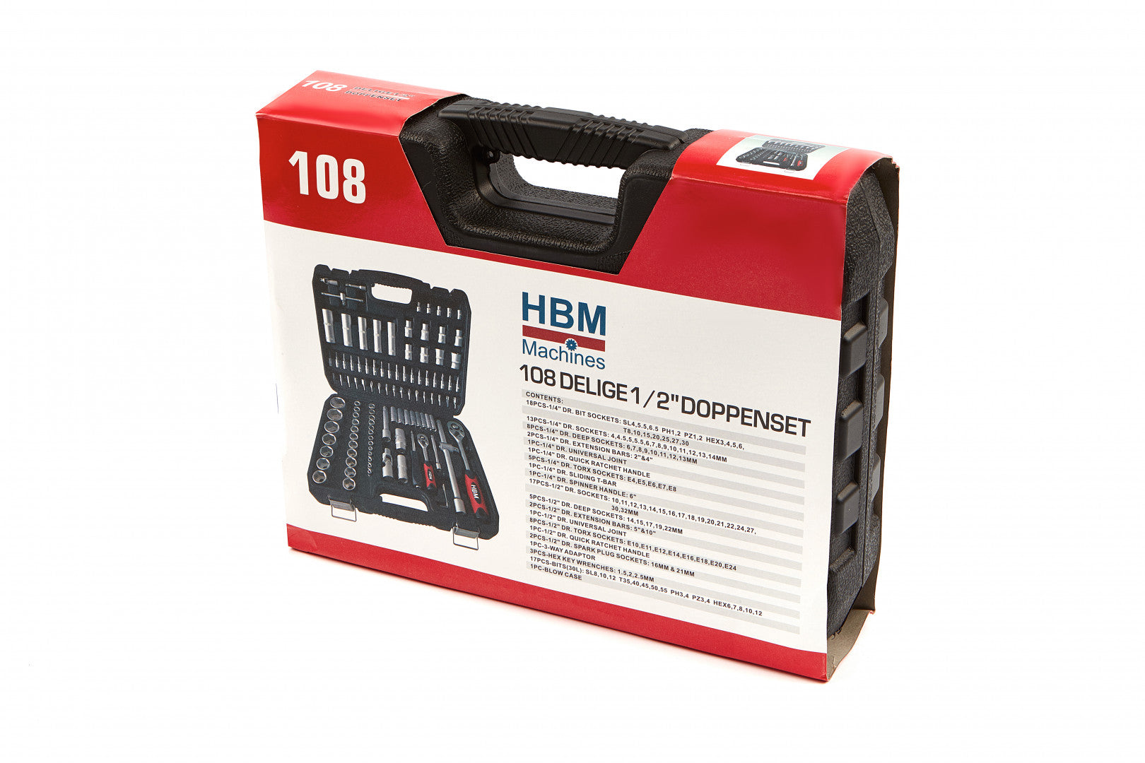 TRUSA SCULE TUBULARE SI CLICHET 108 PIESE 1/2 SI 1/4 HBM MACHINES OLANDA