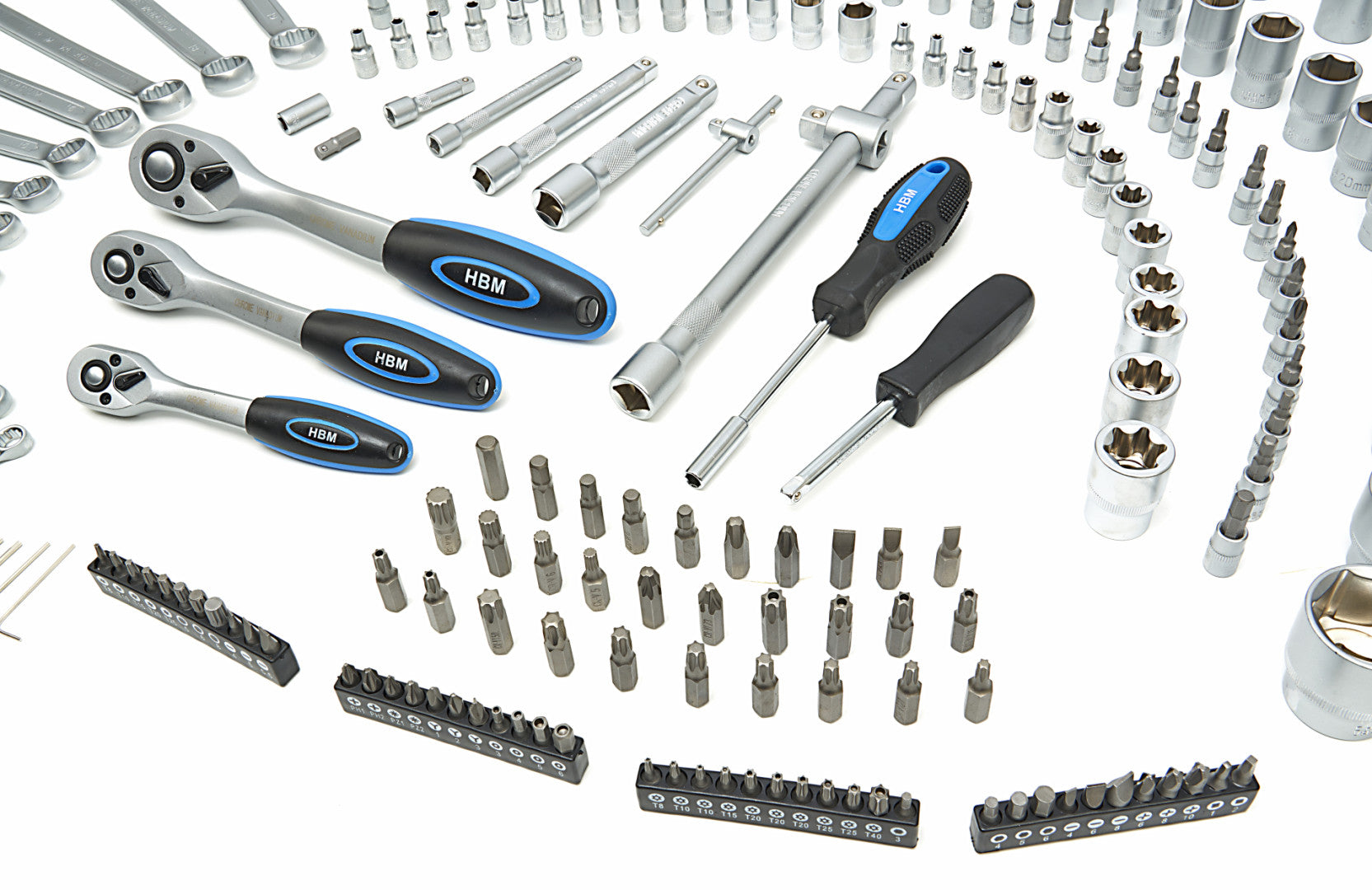 TRUSA DE SCULE PROFESIONALA CU TUBULARE SI CLICHETI 1/2 3/8 1/4 216 PIESE HBM OLANDA