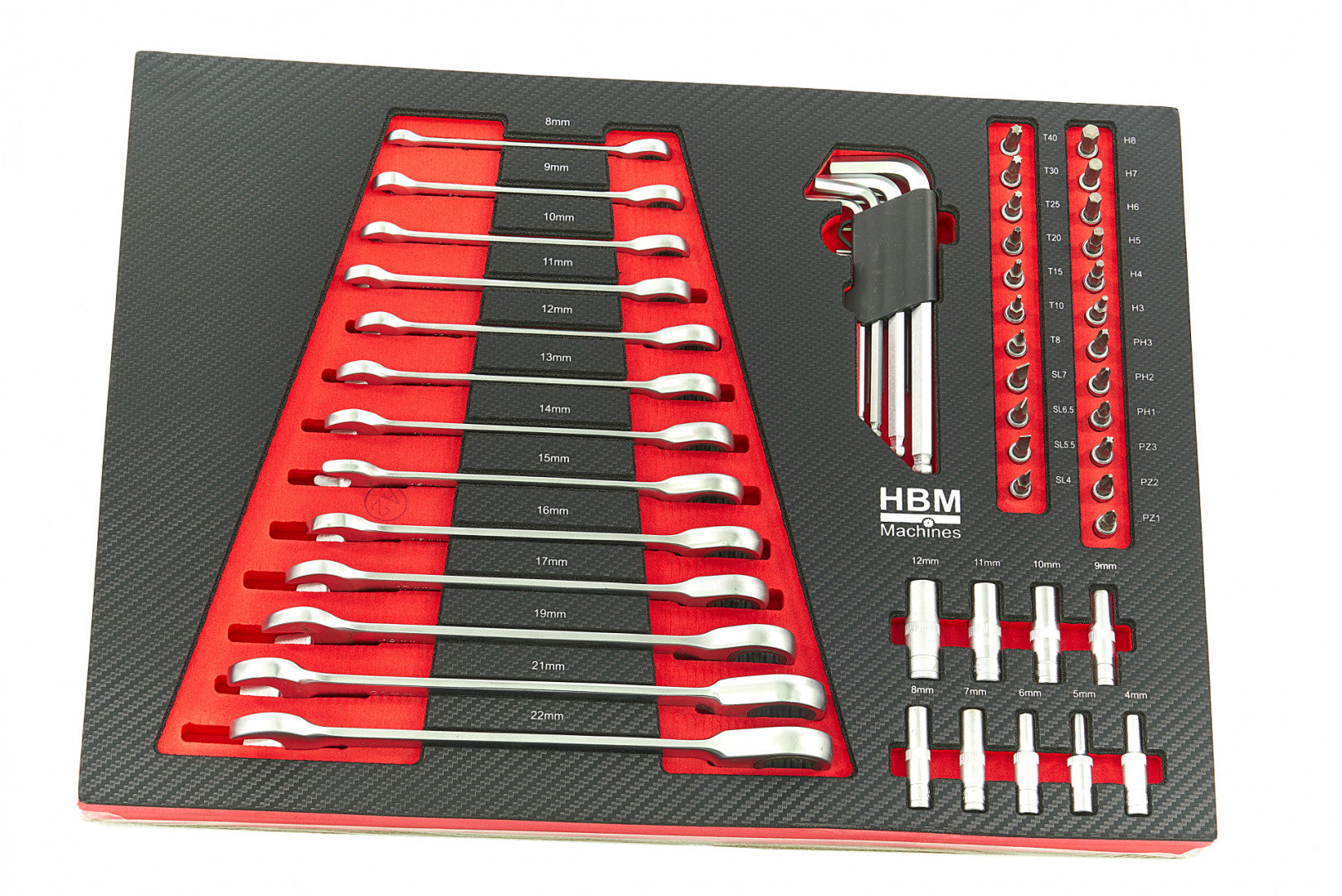 DULAP SCULE PROFESIONAL HBM CU 7 SERTARE, 154 PIESE, 4 MODULE CARBON – PREMIUM, OLANDA