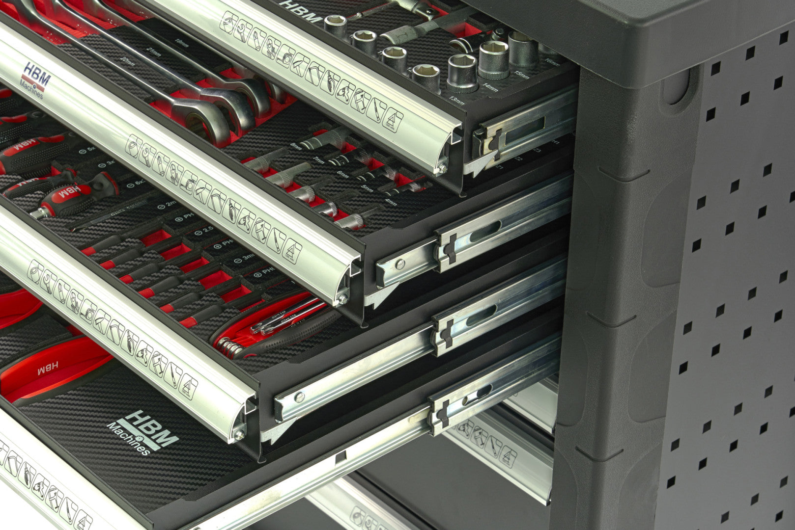 DULAP SCULE PROFESIONAL HBM CU 7 SERTARE, 154 PIESE, 4 MODULE CARBON – PREMIUM, OLANDA