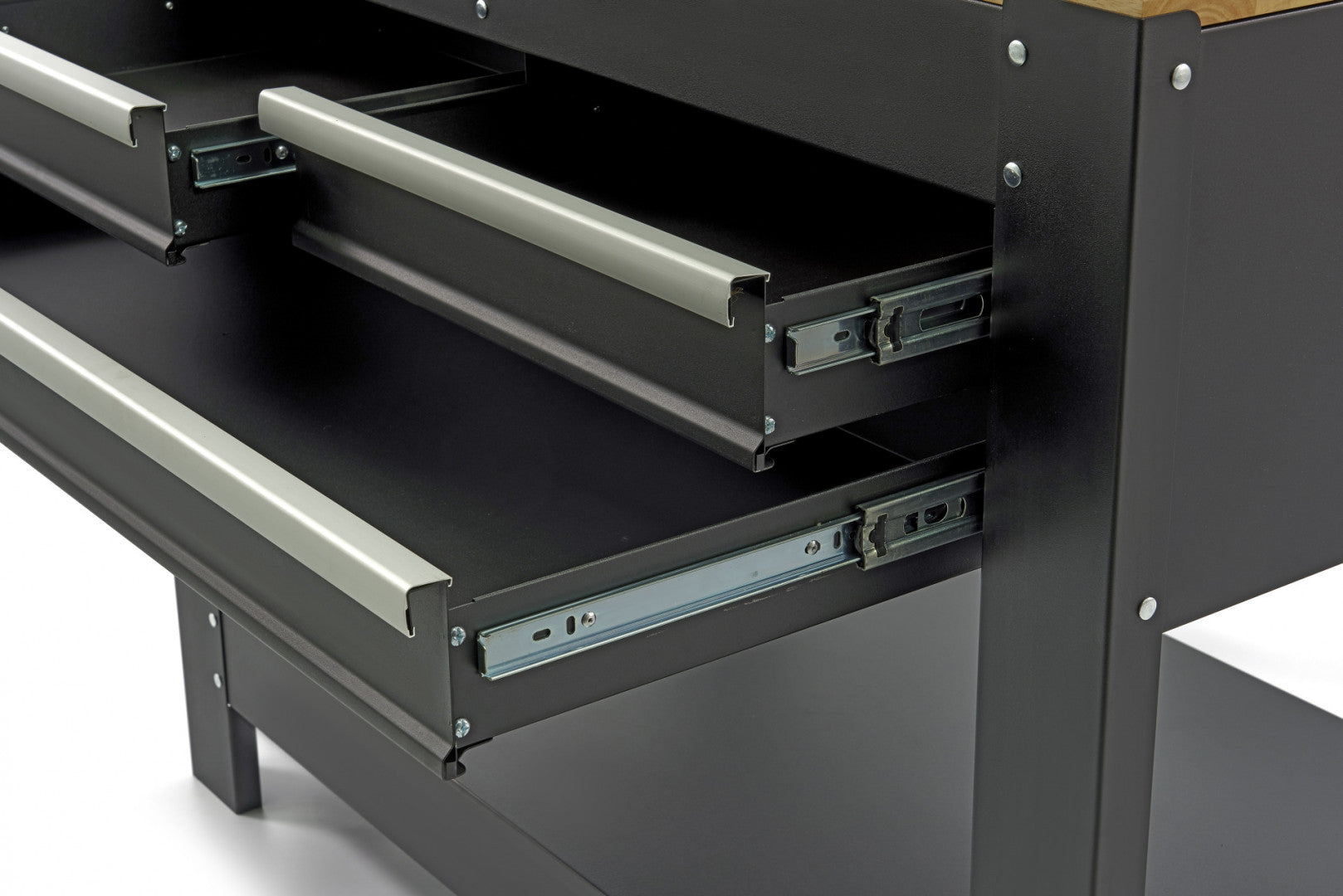 BANC DE LUCRU METALIC PROFESIONAL 3 SERTARE, BLAT LEMN MASIV, PANOU ILUMINAT LED, PRIZE 230V, PORT USB , LUNGIME 115 CM