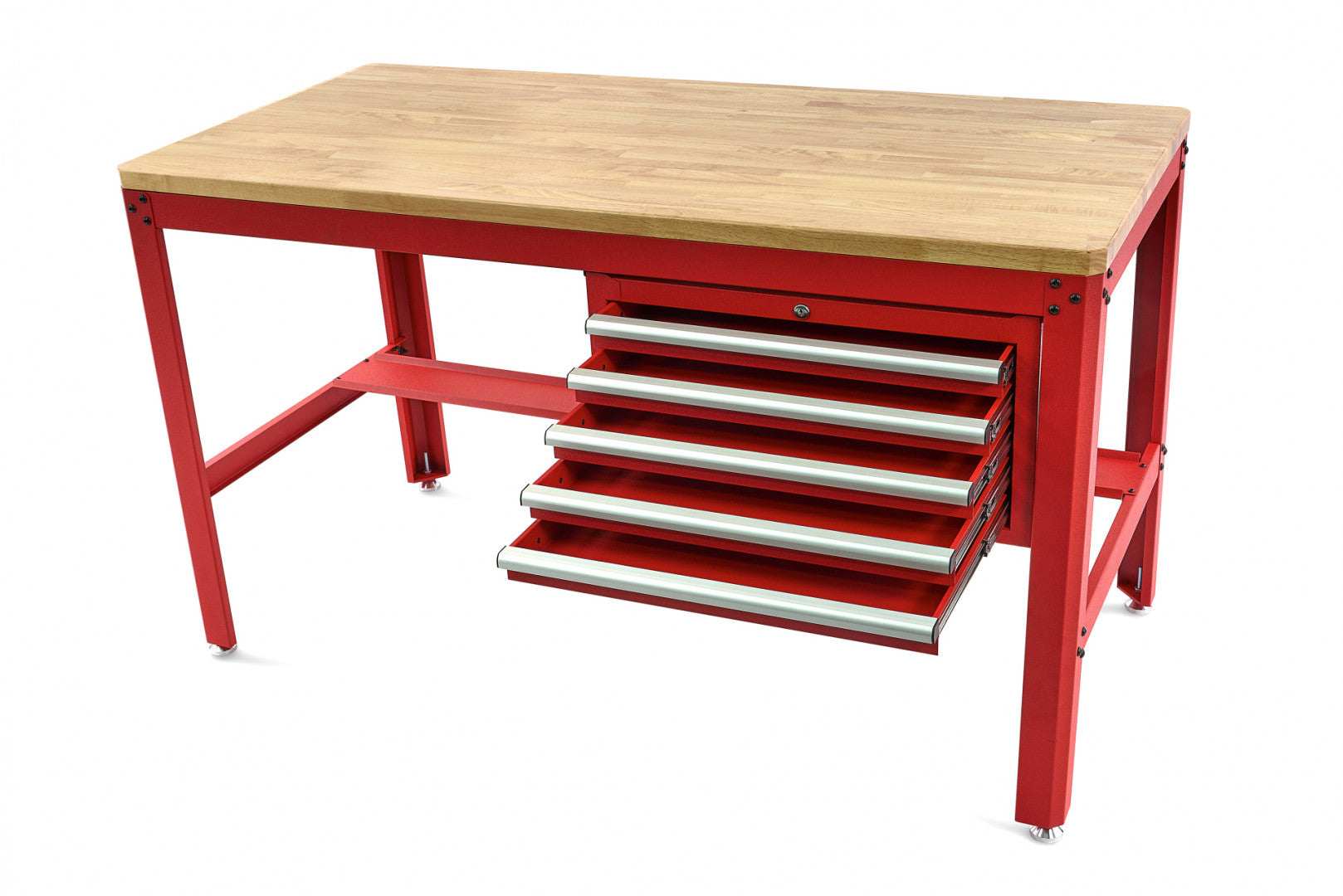 BANC DE LUCRU METALIC PROFESIONAL CU 5 SERTARE SI BLAT DE LEMN 155 CM ROSU