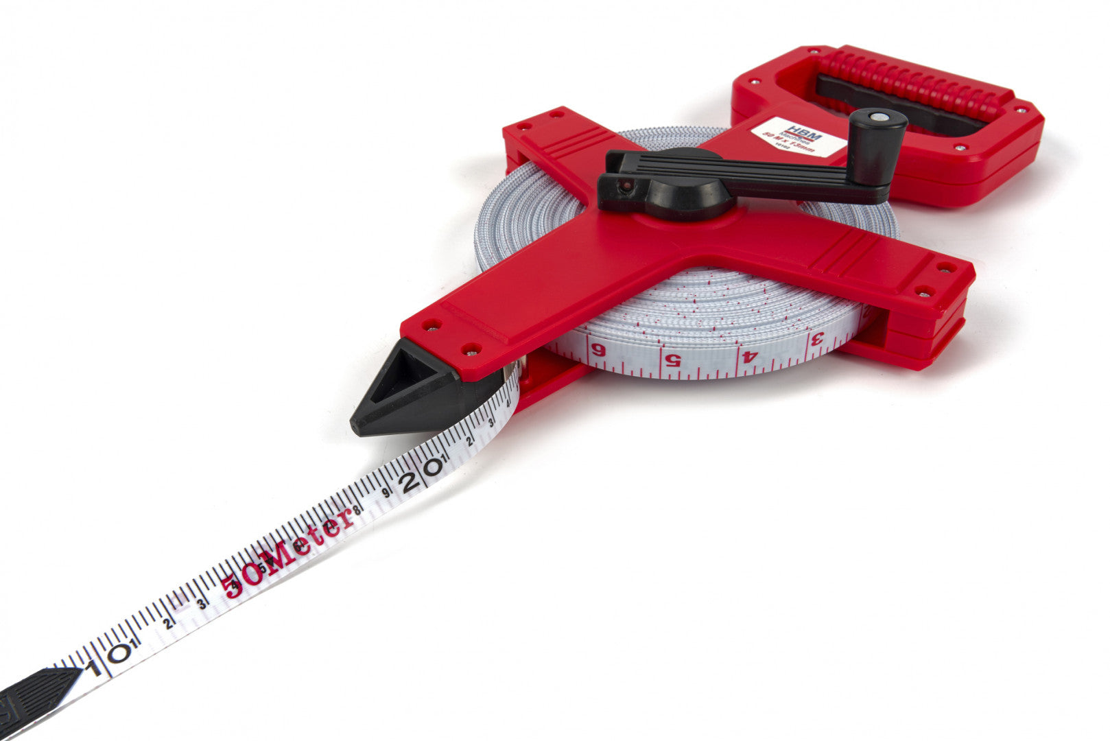 RULETA GEODEZICA CU BANDA DIN FIBRA DE STICLA PENTRU MASURARE TOPOGRAF CU MANER 50 M X 13 MM HBM