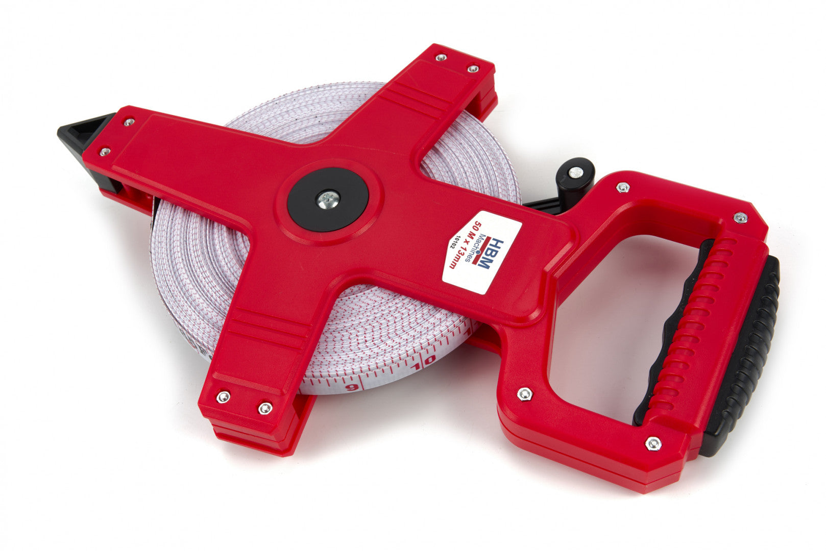 RULETA GEODEZICA CU BANDA DIN FIBRA DE STICLA PENTRU MASURARE TOPOGRAF CU MANER 50 M X 13 MM HBM