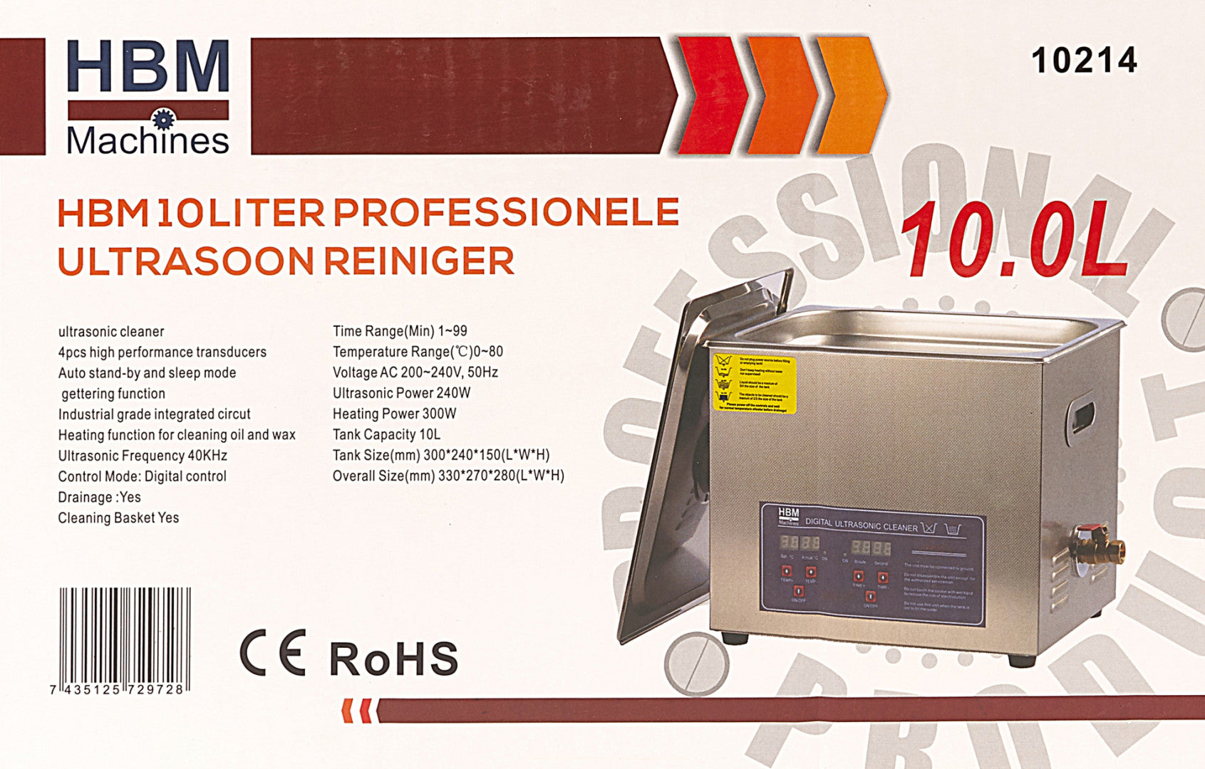 APARAT DE CURATAT CU ULTRASUNETE 10L HBM