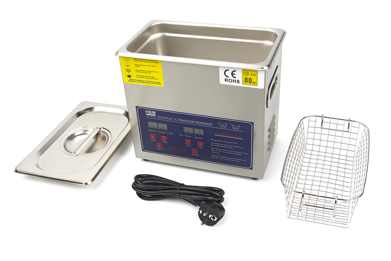 MASINA DE CURATAT CU ULTRASUNETE 3L, OTEL INOXIDABIL, CRONOMETRU DIGITAL, HBM MACHINES OLANDA