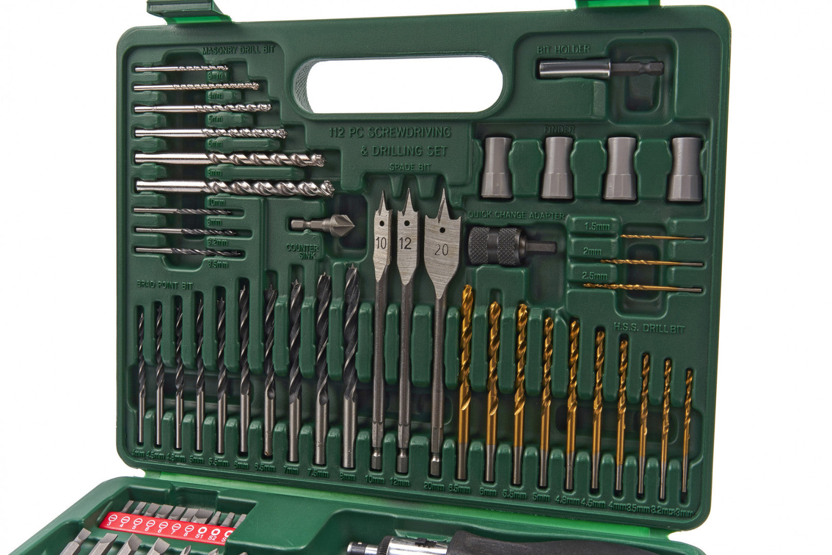 TRUSA BITI BURGHIE CAROTE FREZE HIKOKI PENTRU LEMN METAL ZIDARIE 112 PIESE