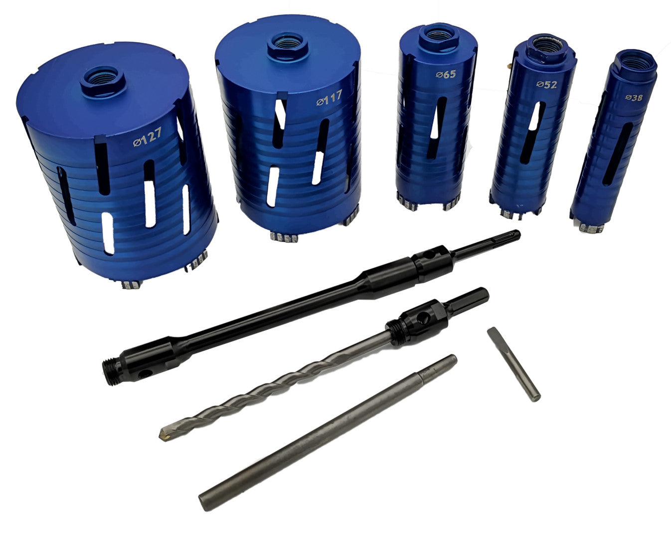 SET CAROTE DIAMANTATE 38 / 52 / 65 / 117 / 127 MM HBM