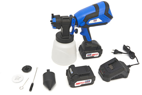 PISTOL PULVERIZATOR ELECTRIC DE VOPSEA CU REZERVOR 1L SI 2 ACUMULATORI DE 18V 4AH HBM