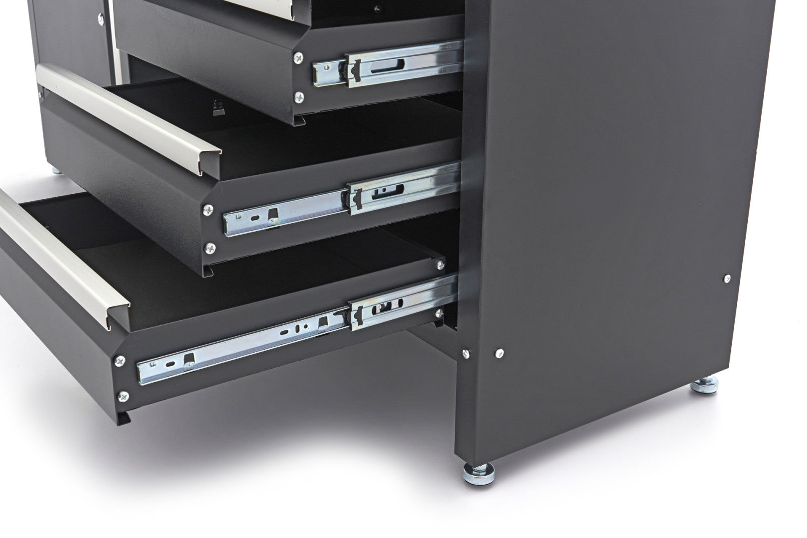 BANC DE LUCRU NEGRU CU 6 SERTARE, 1 USA SI BLAT DIN LEMN MASIV – 171 CM, HBM MACHINES, PREMIUM, OLANDA