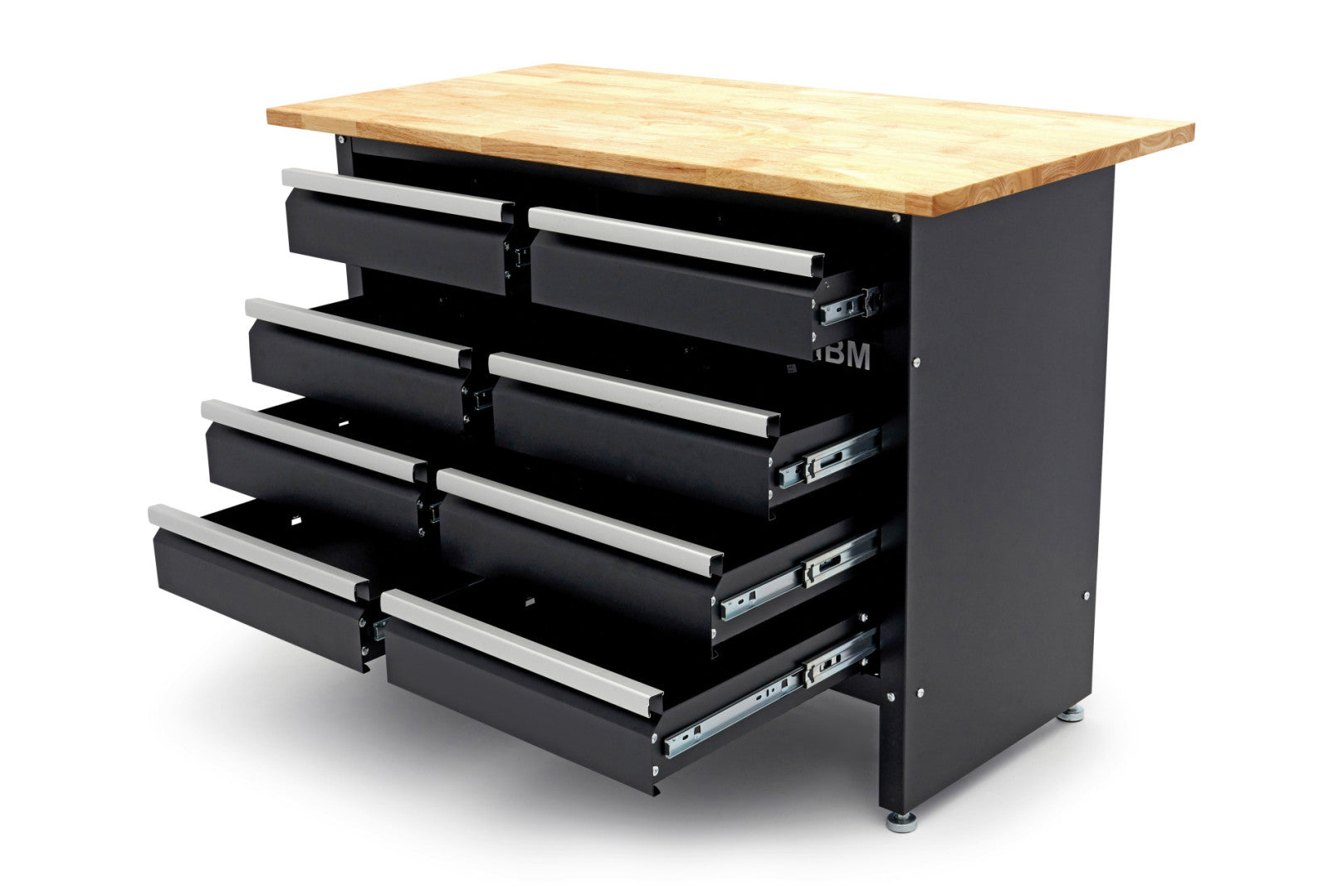 BANC DE LUCRU METALIC 120 CM CU 8 SERTARE SI BLAT DIN LEMN MASIV