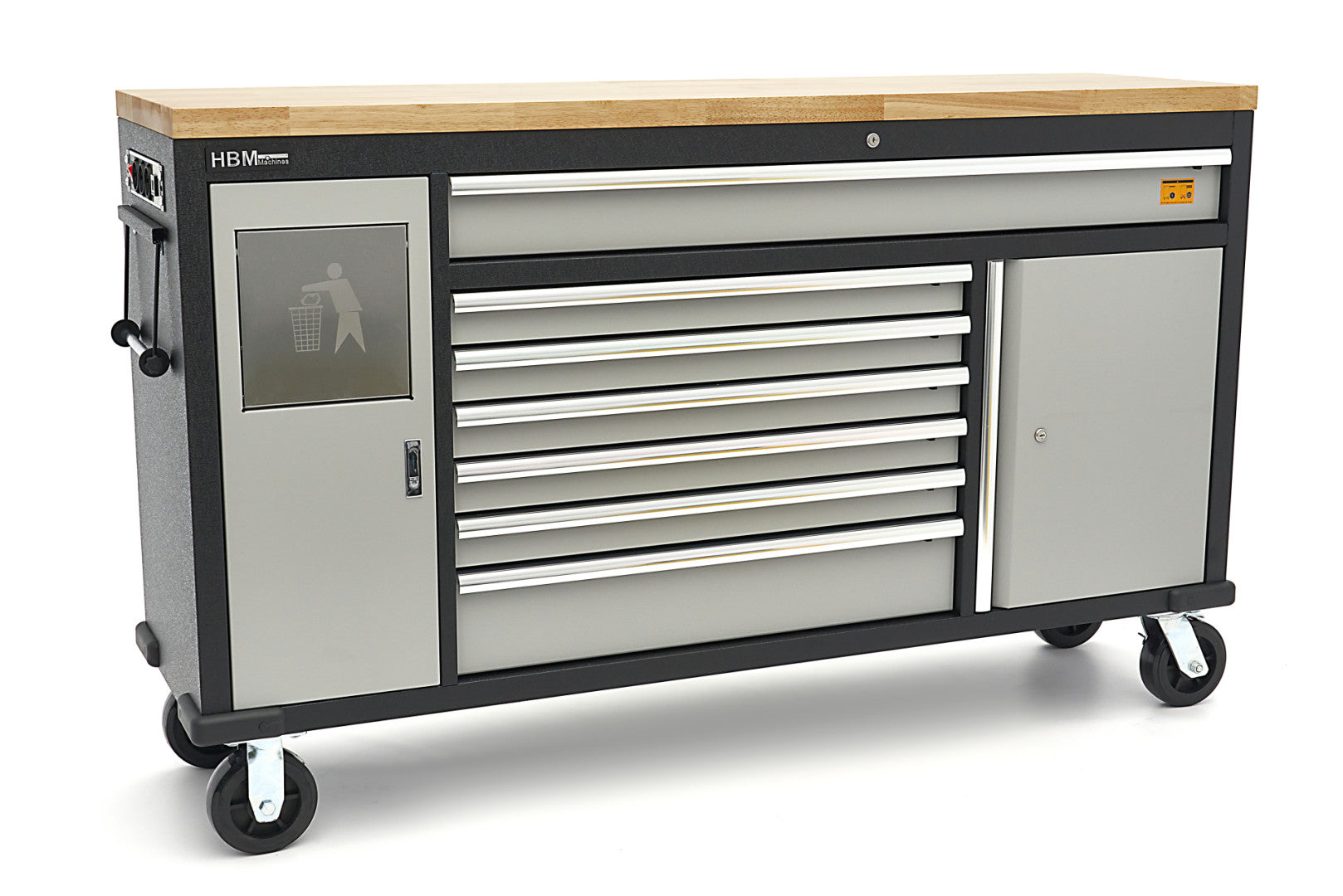 BANC DE LUCRU PROFESIONAL CU 18 SERTARE 168 CM BLAT LEMN MASIV PRIZA 220V/USB HBM