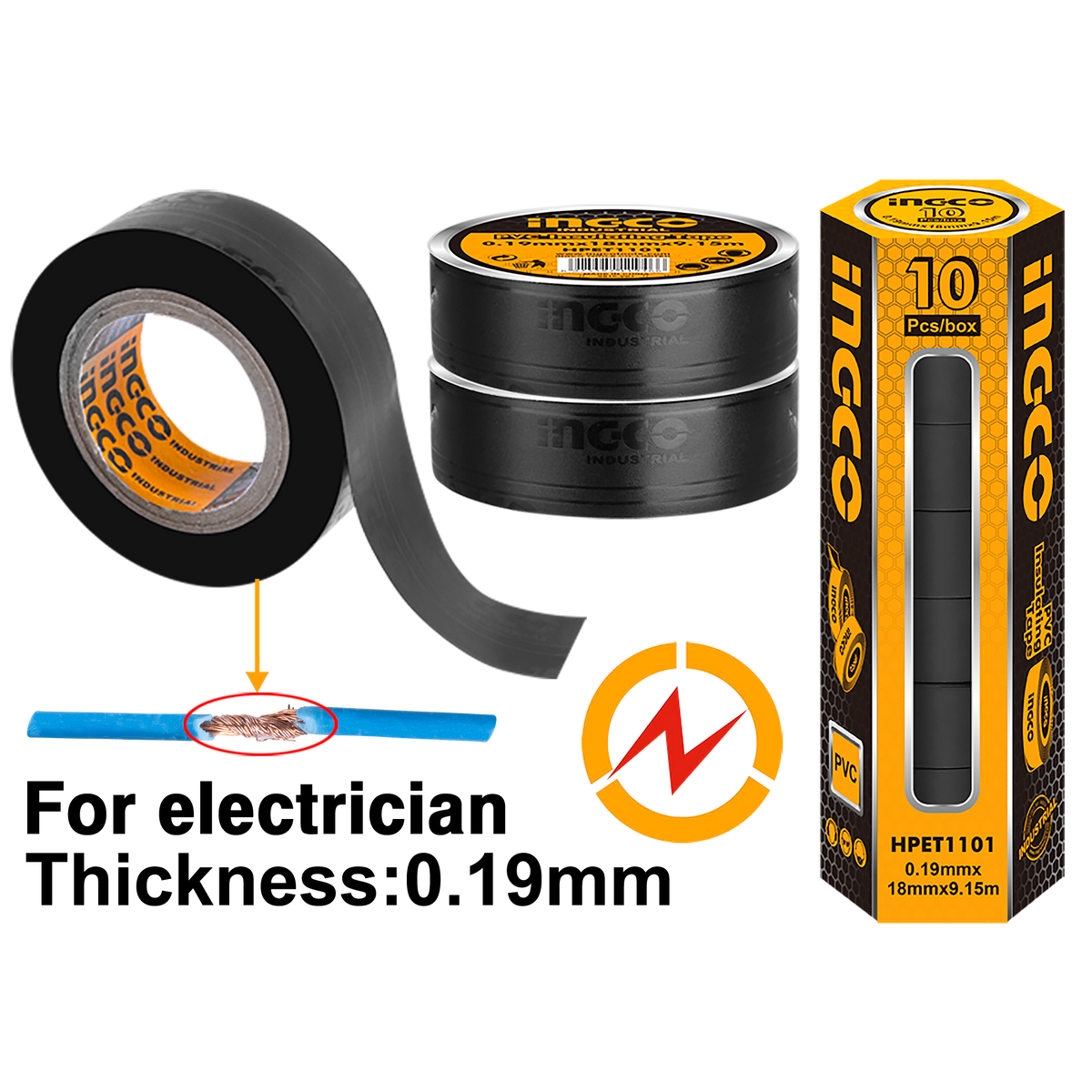 BANDA IZOLATOARE PENTRU ELECTRICIENI 18MM X 9.15M INGCO
