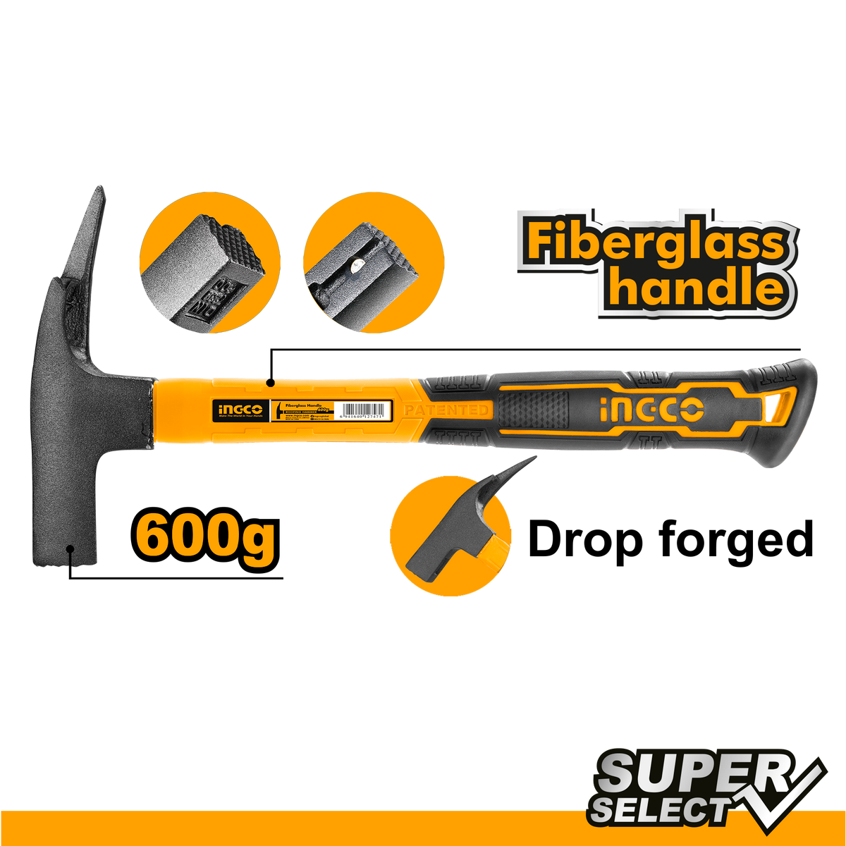 CIOCAN DULGHER MAGNETIC CU MANER DIN FIBRA 600G INGCO