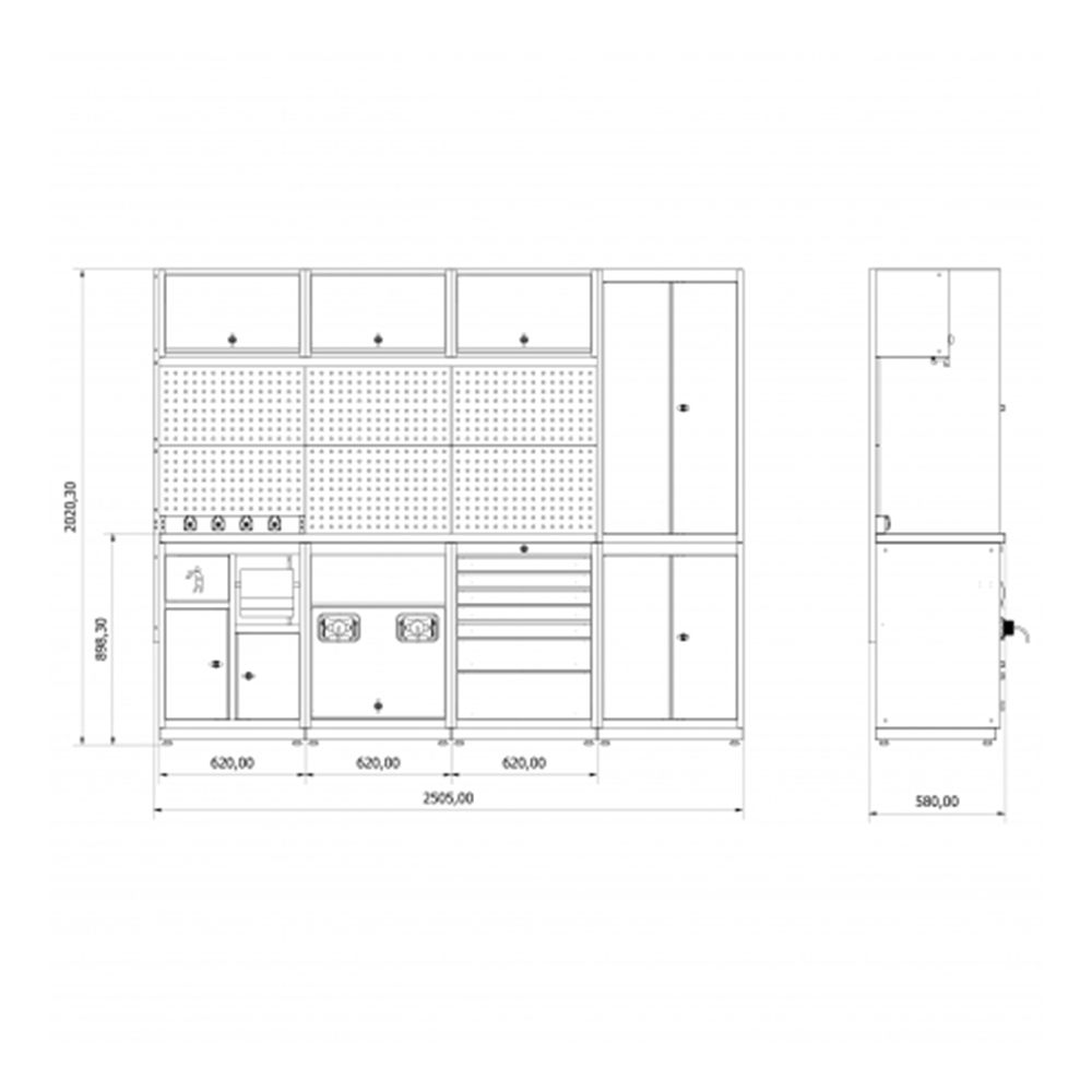 BANC DE LUCRU - SET MOBILIER METALIC MODULAR PENTRU ATELIER 2.48M MODEL D