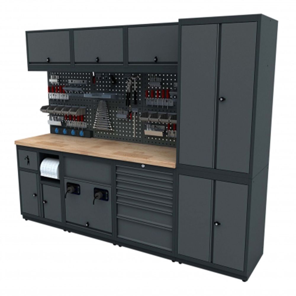 BANC DE LUCRU - SET MOBILIER METALIC MODULAR PENTRU ATELIER 2.48M MODEL D