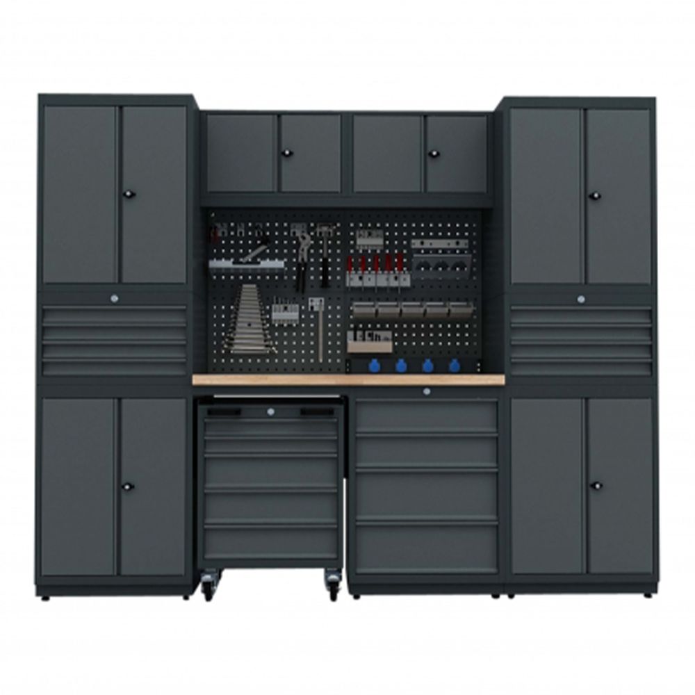 BANC DE LUCRU - SET MOBILIER METALIC MODULAR PENTRU ATELIER 2.48M MODEL F