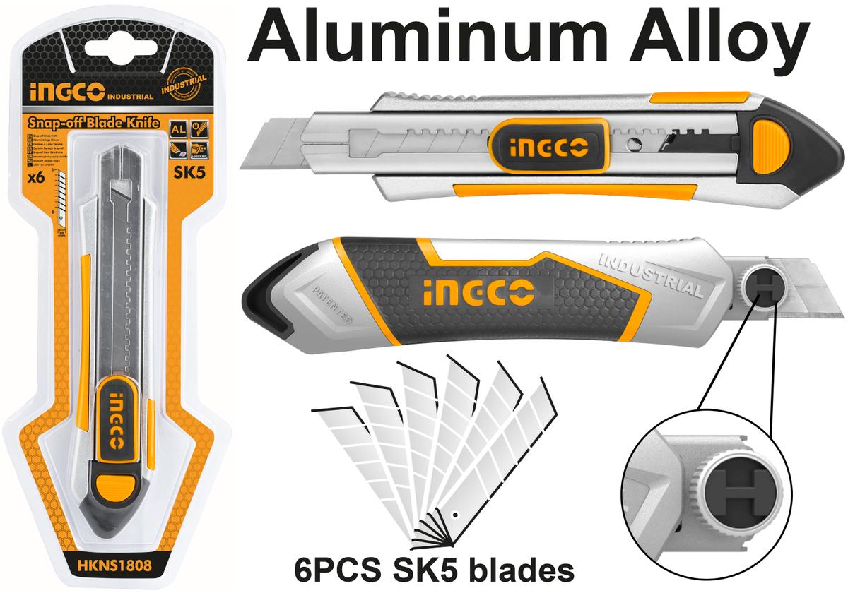 Cutter din aluminiu foldabil cu maner din cauciuc cu 5 rezerve INGCO